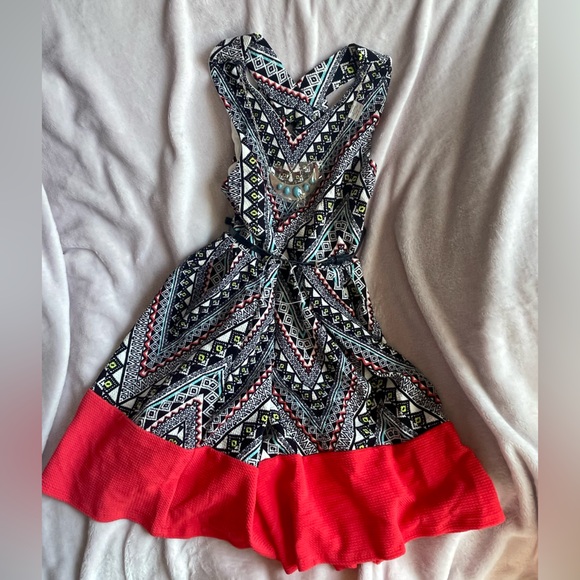 Beautees Geometric Pattern Dress with Red Hem - Picture 1 of 4